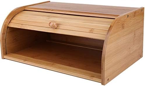 Lawei Bamboo Bread Box, Large Natural Roll Top Wood Bread Box, Countertop Bread Storage Bin, Bread Boxes Holder for Kitchen Food Storage, No Assembly Required - Image 3