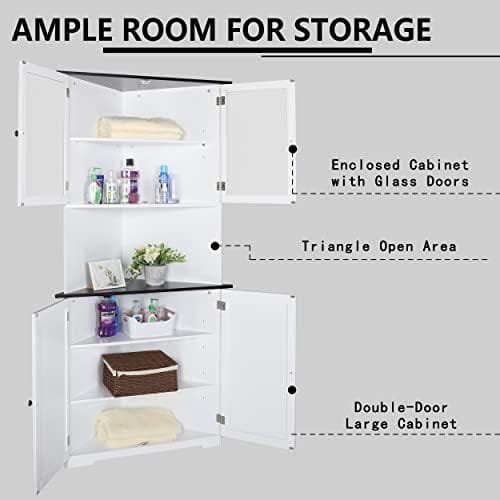 MUPATER Tall Corner Cabinet with Doors and Shelves, 71'' Free Standing Corner Hutch Cabinet Storage for Living Room, Bathroom, Kitchen and Bedroom with Countertop, White - Image 5