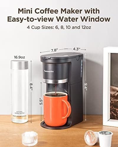 Famiworths Mini Coffee Maker Single Serve, Instant Coffee Maker One Cup for K Cup & Ground Coffee, 6 to 12 Oz Brew Sizes, Capsule Coffee Machine with Water Window and Descaling Reminder, Black - Image 4
