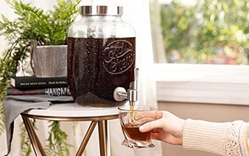 Kook 1 Gallon Mason Jar Drink Dispenser, Thick Glass Carafe, Stainless Steel Spigot and Mesh Filter, Premium Iced Coffee Maker, Cold Brew Pitcher & Tea Infuser - Image 5
