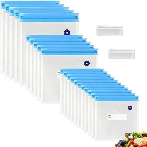 Reusable Sous Vide Bags, 20 PCS 3 Sizes (10 Pcs 8.5"x8", 5 Pcs 11"x 10" and 5 Pcs 13.5"x 10") Vacuum Sealer Zipper Bags for Food Storage, 3-in-1 Large Sous Vide Vacuum Bag for Meal Prep or Storage - Image 2