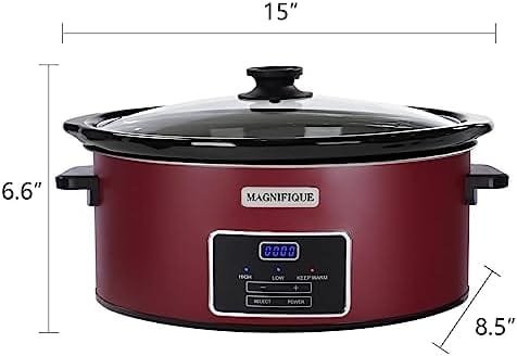 Magnifique 6 Quart Programmable Slow Cooker, Kitchen Appliances, Perfect Kitchen Small Appliance for Family Dinners, Red Stainless Steel - Image 7