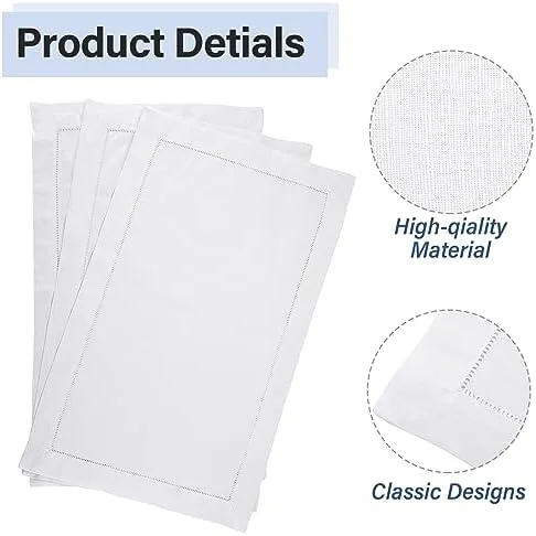 Patelai 12 Pcs 14" x 22" White Linen Hemstitched Towel Linen Tea Towels Linen Dish Towels Placemats Hand Towels for Bathroom Linen Towels for Kitchen Bathroom - Image 4