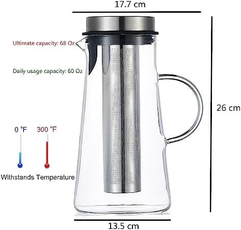 Karafu Glass Pitcher with Lid & Infuser, 60 Oz Thicker Carafe with Stainless Steel Infuser & High Heat Resistance, Glass Jug for Fridge, Hot/Cold Water, Infused Fruit Tea & Juice Beverage - Image 3