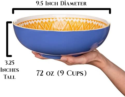 Annovero Serving Bowls, Set of 3 Large Porcelain Dishes for Entertaining, Big Bowl for Eating, for Soup, Salad, Pasta, Parties, Fruit, Chips, 9.5 Inch Diameter, 72 Fluid Ounce Capacity - Image 5