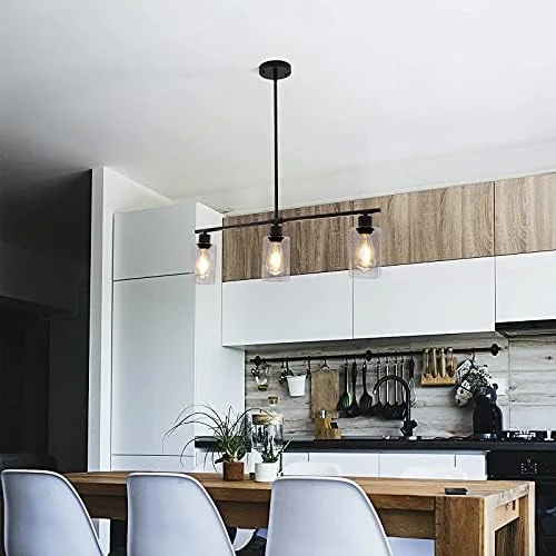 TYNEWRGY Black Kitchen Island Lighting, 3-Light Modern Pendant Light Fixture with Glass Shades, Rustic Farmhouse Chandelier, Hanging Light fixtures for Kitchen Island Living Dining Room Bedroom Foyer - Image 8