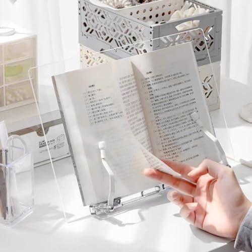Acrylic Book Stand,Book Stand Ajustable,Book Display Stand with Pen Slot Foldable Desktop Handsfree Book Holder for Reading Writing Drawing Cookbook Clear with Page Clips - Image 4