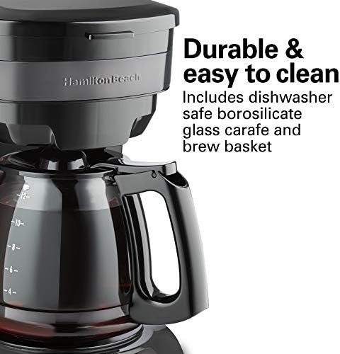 Hamilton Beach 12 Cup Programmable Drip Coffee Maker with 3 Brew Options, Glass Carafe, Auto Pause and Pour, Black Stainless (46293) - Image 3