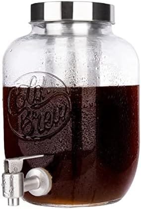 Kook 1 Gallon Mason Jar Drink Dispenser, Thick Glass Carafe, Stainless Steel Spigot and Mesh Filter, Premium Iced Coffee Maker, Cold Brew Pitcher & Tea Infuser - Image 2