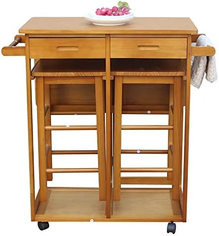 Folding Breakfast Cart Dining Table for 2, Drop Leaf Tables for Small Spaces, Foldable Kitchen Table, Space Saving Bar Table Chairs Set, Kitchen Trolley Island On Wheels for Bar, Restaurant, Home - Image 3