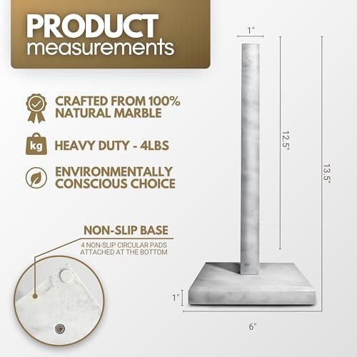Marble King White Square Marble Paper Towel Holder – Heavy-Duty Roll Stand with Non-Slip Base for Bathrooms, Kitchen Countertops & Cabinets – Robust 100% Marble Design, Not Made of Steel or Plastic - Image 3