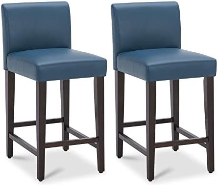 CHITA Counter Height Bar Stools Set of 2, 25" H Seat Height Upholstered Barstools, PU Leather in Dark Blue - Image 2