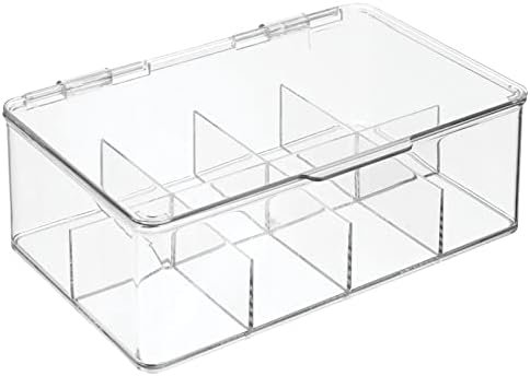 mDesign Plastic Tea Bag Divided Storage Organizer Container Box with Hinge Lid for Kitchen Cabinet, Countertop, Pantry, Hold Coffee Pods, Seasoning Packets, Condiments, 8 Sections, Clear - Image 10