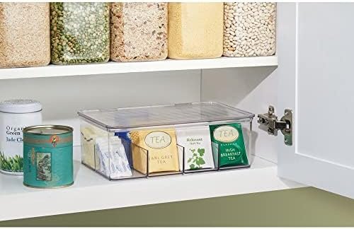 mDesign Plastic Tea Bag Divided Storage Organizer Container Box with Hinge Lid for Kitchen Cabinet, Countertop, Pantry, Hold Coffee Pods, Seasoning Packets, Condiments, 8 Sections, Clear - Image 3