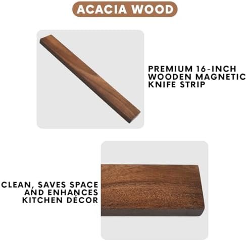 The Amador Store Magnetic Knife Holder for Kitchen - Premium 16-inch Wooden Magnetic Knife Strip for Wall | Wall Mount Knife Rack | Knives, Utensils & Tools Organizer - Easy to Install - Image 4