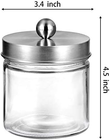 Bathroom Vanity Glass Storage Organizer Holder Canister Apothecary Jars for Cotton Swabs, Rounds, Balls, Qtips,Makeup Sponges, Flossers,Bath Salts - 2 Pack, Clear (Brushed Nickel) - Image 8