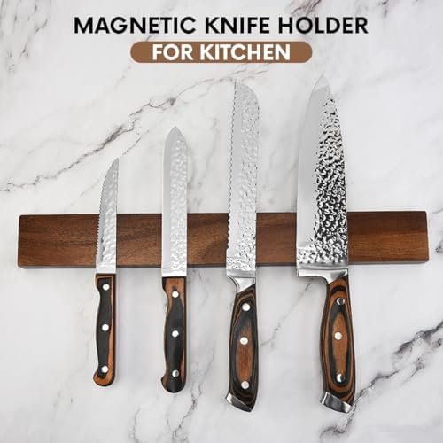 The Amador Store Magnetic Knife Holder for Kitchen - Premium 16-inch Wooden Magnetic Knife Strip for Wall | Wall Mount Knife Rack | Knives, Utensils & Tools Organizer - Easy to Install - Image 3