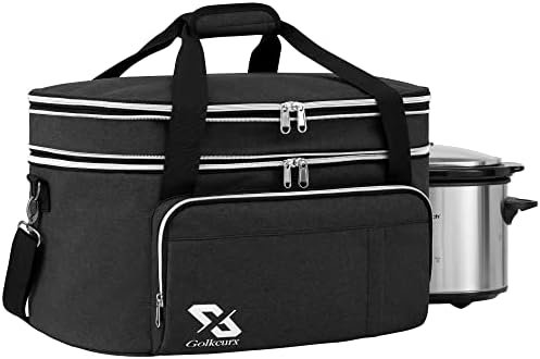Golkcurx Double Layer Slow Cooker Bag for 6-8 Quart Oval CrockPot and Hamilton Beach Models, with Padded Adjustable Strap, Top Zip Compartment, and Front Pocket for Utensils(Bag Only) - Image 2