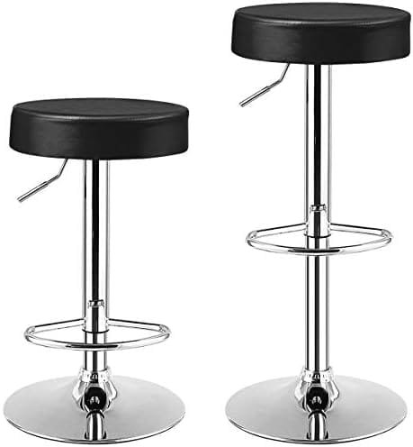 COSTWAY Bar Stool, Modern Swivel Backless Round Barstool, PU Leather Armless bar Chair with Height Adjustable, Chrome Footrest, Sturdy Metal Frame for Kitchen Dining Living Bistro Pub (Black, 1 pc) - Image 9