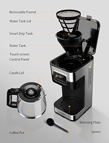 SHARDOR Drip Coffee Maker, Programmable 10-cup Coffee Machine with Touch Screen, Coffee Pot with Timer, Auto Shut-off, Reusable Filter, Home and Office, Black & Stainless Steel - Image 8