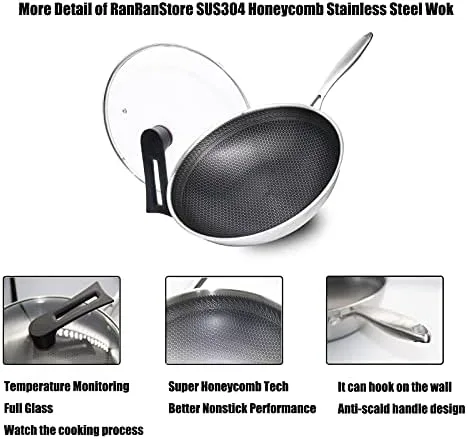 Cyrder Stainless Steel Wok with Lid, Nonstick Skillet/Saucepan, 18/8 Food Grade steel, Hybrid Hex Tech, Induction Cooker Compatible, Easy Clean/Wear-resistance/Dishwasher safe, 12.5inch - Image 6