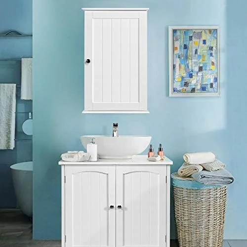 Yaheetech Bathroom Wall Cabinet, Medicine Cabinet with 2 Adjustable Shelves and Single Door, Bathroom Storage Cabinet Wall Mounted MDF Board for Bathroom, Kitchen, Laundry Room, White - Image 9