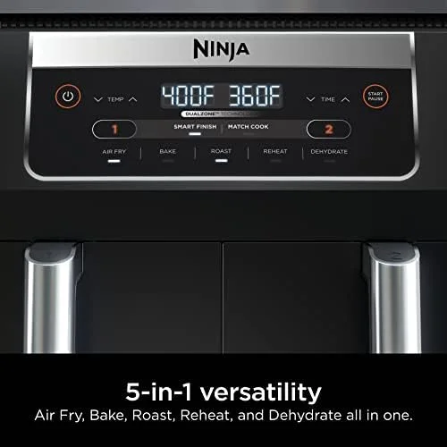Ninja DZ090 Foodi 6 Quart 5-in-1 DualZone 2-Basket Air Fryer with 2 Independent Frying Baskets, Match Cook & Smart Finish to Roast, Bake, Dehydrate & More for Quick Snacks & Small Meals, Black (Renewed) - Image 7