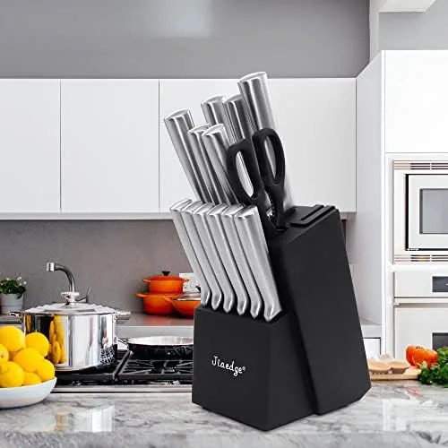 Knife Sets for Kitchen with Block, Jiaedge 15 Pieces German High Carbon Stainless Steel Knives Set with Built-in Sharpener for Cooking & Cutting, Dishwasher Safe, (Black&Silver) - Image 5