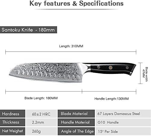 TURWHO Professional Santoku Knife 7 inch - Classic Damascus pattern Japanese VG-10 Steel Chef Knife - Image 9