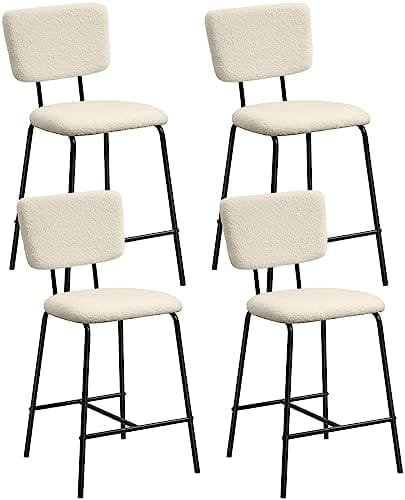 Bar Stools Set of 4 Counter Height Bar Stools : Upholstered Boucle Fabric Bar Stool for Kitchen Bistro Pub Armless Modern Bar Chair with Metal Base for Dining Room Kitchen Island - Image 10