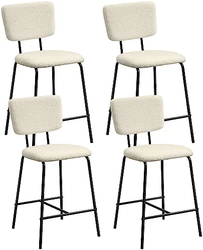 Bar Stools Set of 4 Counter Height Bar Stools : Upholstered Boucle Fabric Bar Stool for Kitchen Bistro Pub Armless Modern Bar Chair with Metal Base for Dining Room Kitchen Island - Image 10