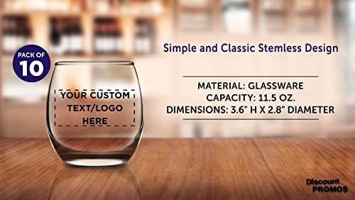 Custom Mikonos Stemless Wine Glasses 11.5 oz. Set of 10, Personalized Bulk Pack - Restaurant Glassware, Perfect for Red Wine, White Wine, Cocktails - Clear - Image 5