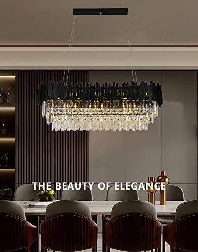 Afficat Modern Rectangular Black Crystal Chandelier Ceiling Lighting Hanging Pendant Light Fixture for Dining Room,Kitchen Island Light Fixture (L40''-10 Lights) - Image 6