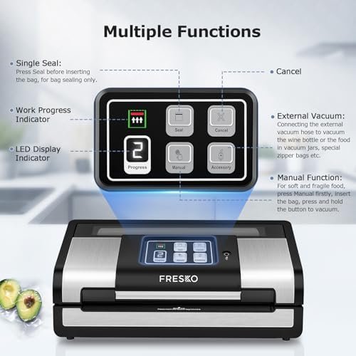 FRESKO Smart Vacuum Sealer Pro, Full Automatic Food Sealer Machine with Auto Dry/Moist Detection, Roll Bag and Built-in Cutter, Powerful Seal a Meal Sealer Machine for Food Stoarge and Saver - Image 7