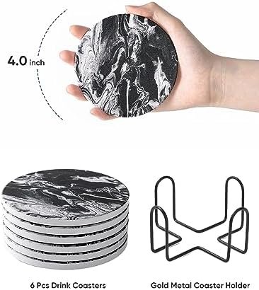 LIFVER Coasters Set of 6, Coasters for Drinks Absorbent Stone with Holder, Black Marble Style Ceramic Drink Coaster for Tabletop Protection, Coffee Table Decor Ideal for Home Decor House Warming Gifts - Image 8