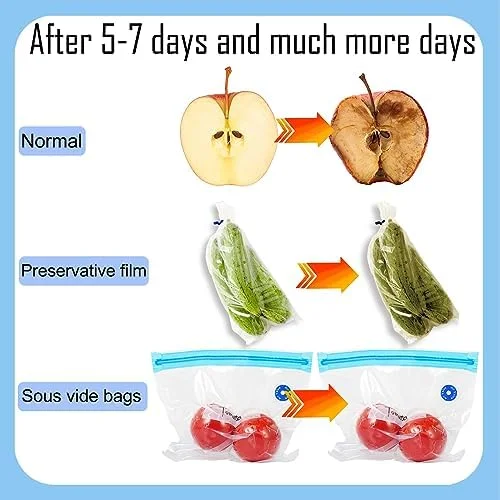 30PCS Sous Vide Bags Kit - 18 Reusable Vacuum Zipper Bags, 6 Sealing Clips, 1 Hand Pump and 5 Air Valve for Vacuum Sealer and Food Storage, Sous Vide Cooking Bags Set for Anova and Joule Cookers 1 - Image 5