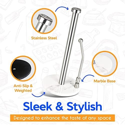 Skyway Goods - Stainless Steel Paper Towel Holder, Paper Towel Stand with Weighted Anti-Slip Base, Sleek Kitchen Countertop Paper Towel Holder, Space-Saving Paper Towel Holder, Light Marble Base - Image 4