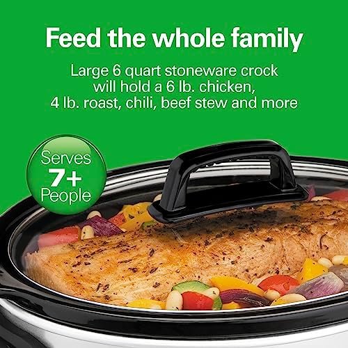 Hamilton Beach 6-Quart Slow Cooker with 3 Cooking Settings, Dishwasher-Safe Stoneware Crock & Glass Lid, Silver (33665) - Image 4