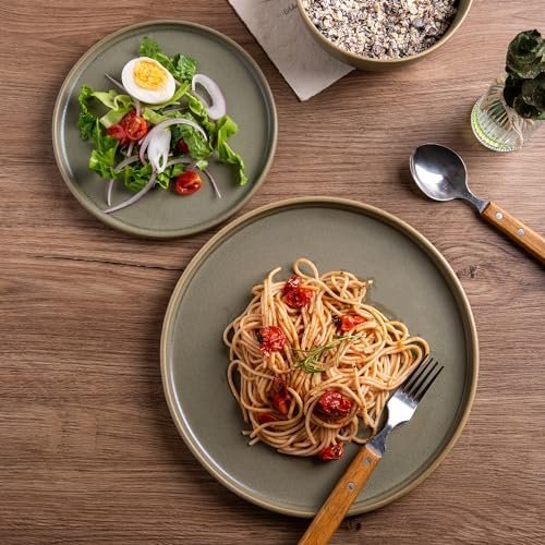 AmorArc Stoneware Dinner Plates Set of 4, 10.25 Inch Reactive Matte Glaze Ceramic Plates Set, Modern Dinnerware Dish set for Kitchen, Microwave, Dishwasher Safe, Scratch Resistant - Matte Army Green - Image 4