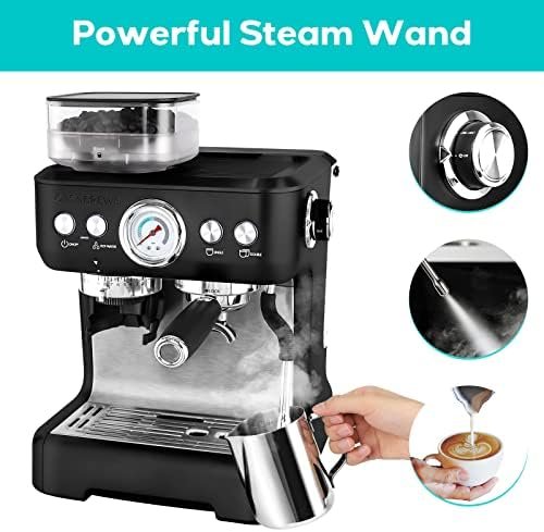CASABREWS Espresso Machine With Grinder, 20 Bar Professional Espresso Maker With Milk Frother Steam Wand, Barista Cappuccino Machine With Removable Water Tank for Lattes, Stainless Steel Gift, Black - Image 6