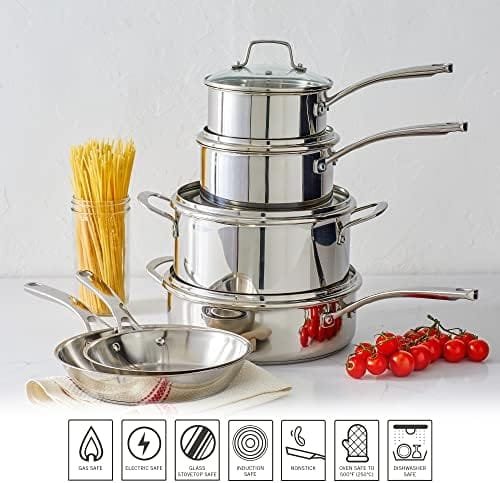 Martha Stewart Castelle 10 Piece 18/8 Stainless Steel Induction Safe Pots and Pans Non-Toxic Cookware Set - Image 7