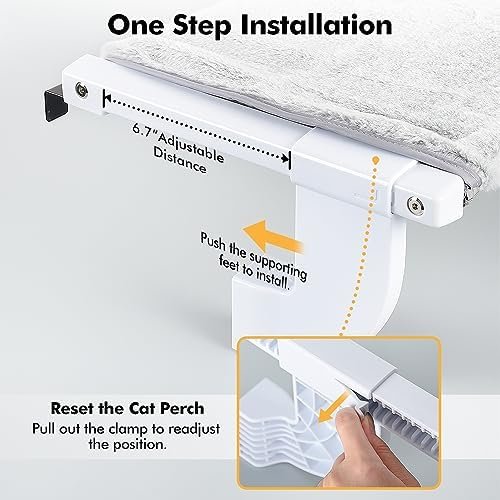 Zoratoo Window Sill Mount Cat Perch for Indoor Cats, One-Step Sliding Adjustment Cat Hammock Window Seat with Removable Two Fabrics Covers, No Suction Cups Cat Beds for Windowsill & Bedside (L) - Image 4