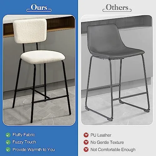 Bar Stools Set of 4 Counter Height Bar Stools : Upholstered Boucle Fabric Bar Stool for Kitchen Bistro Pub Armless Modern Bar Chair with Metal Base for Dining Room Kitchen Island - Image 4