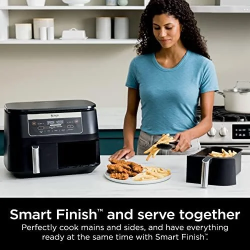 Ninja DZ090 Foodi 6 Quart 5-in-1 DualZone 2-Basket Air Fryer with 2 Independent Frying Baskets, Match Cook & Smart Finish to Roast, Bake, Dehydrate & More for Quick Snacks & Small Meals, Black (Renewed) - Image 3