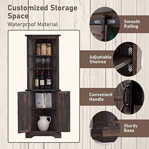 OKD Tall Corner Cabinet, Farmhouse Storage Cabinet with Barn Door Design & Adjustable Shelves, Home Space Saver for Bathroom, Living Room, Laundry Room, Dark Rustic Oak - Image 5