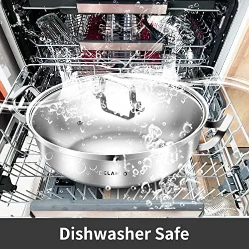 Delarlo Tri-Ply Stainless Steel 11 inch Uncoated Cookware Everyday Pan with Glass Lid,kitchen everything pan, Chef's Pans,Induction Cooking Pot, Stock Pot - Image 6