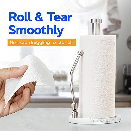 Skyway Goods - Stainless Steel Paper Towel Holder, Paper Towel Stand with Weighted Anti-Slip Base, Sleek Kitchen Countertop Paper Towel Holder, Space-Saving Paper Towel Holder, Light Marble Base - Image 5