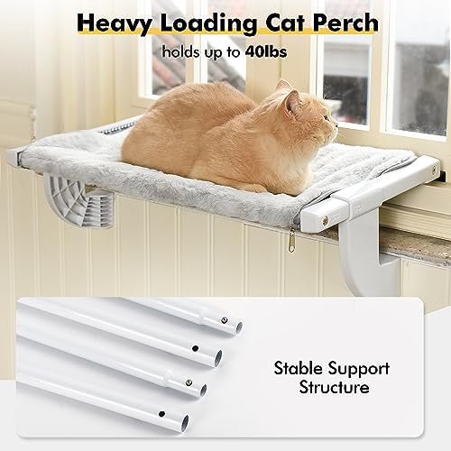 Zoratoo Window Sill Mount Cat Perch for Indoor Cats, One-Step Sliding Adjustment Cat Hammock Window Seat with Removable Two Fabrics Covers, No Suction Cups Cat Beds for Windowsill & Bedside (L) - Image 6