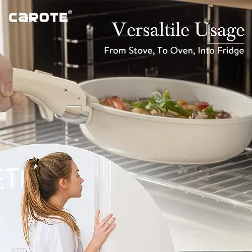 CAROTE 12pcs Pots and Pans Set, Nonstick Cookware Set Detachable Handle, Induction Kitchen Cookware Sets Non Stick with Removable Handle, RV Cookware Set, Dishwasher/Oven Safe - Image 5