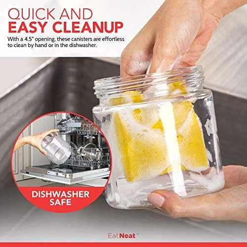 EatNeat 4 Piece Beautiful Glass Kitchen Canisters with Stainless Steel Lids - Premium Glass Food Storage Containers, Versatile Cereal, Flour, Coffee, Snacks Container Jars for Kitchen Organization - Image 10